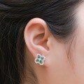 wholesale S925 Sterling Silver Full Drill New Four-Leaf Clover Stud Earrings with Lab-Grown Emerald for Women Factory Wholesale-0-1
