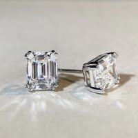 wholesale S925 Sterling Silver Emerald Cut D Color Moissanite Inverted Pyramid Stud Earrings-White-ED112 925 silver