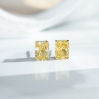 wholesale 925 Sterling Silver Women's Earrings Simple Classic Four-Prong Ice Flower Cut Earrings with Yellow Diamond Radiant Cut Earrings Factory Direct-Yellow Diamond-ED202 925 Silver
