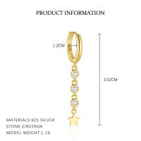 wholesale S925 Sterling Silver European And American Star Moon Zircon Tassel Chain Earrings, French Style, Luxury, Niche Design-E4969-Gold/Pair 925 Silver