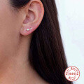 wholesale S925 Sterling Silver Round Star Stud Earrings Set of 3, Inlaid with Diamonds,Ins。-0-1