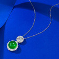 wholesale S925 silver jewelry new style inlaid with emerald-green imperial green round cabochon pendant green chalcedony necklace-0-3
