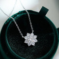 925 Sterling Silver Moissanite Sunflower Pendant Necklace, Classic Six-Prong Snowflake Design, Factory Live-Stream Drop Shipping-0-0