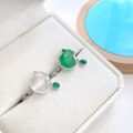wholesale S925 Sterling Silver Money Bag Design Ring for Women with Beaded Chalcedony Pendant, Classical Elegant New Chinese Style Feng Shui Treasure Pouch Coin Ring, National Aesthetic-0-1