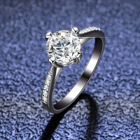 925 Silver Moissanite Four-Prong Crown Engagement Ring for Women-1 carat (zircon)  11 yards