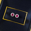 wholesale S925 Silver New 40mm Round Pigeon Blood Red Stud Earrings, Fashionable and Versatile Essential for Commuting-0-3