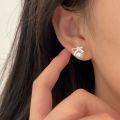 wholesale S925 Sterling Silver Korean Style Bow Pearl Earrings for Women, Versatile Fashion Minimalist Chic Ear Accessories-0-2