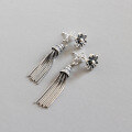 wholesale S925 sterling silver YH204 Korean-style versatile long vintage antiqued tassel floral earrings-0-0