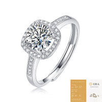 S925 Silver Moissanite Six-Claw Light Luxury Adjustable Ring-R10875 Moissanite, 1 carat/6.5mm (with GRA certificate)