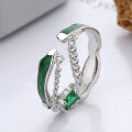 wholesale S925 Sterling Silver Green Enamel Chain Green Zircon Pendant Adjustable Opening Ring Light Luxury Style Ring for Women-0-0