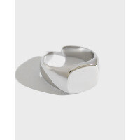 wholesale S925 Sterling Silver JA187 Korean Version CHIC Style Minimalist Smooth Wide Square Open Ring-White gold Adjustable opening