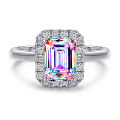 wholesale S925 sterling silver cross-border wholesale 2ct emerald cut moissanite women's ring set, high-end silver jewelry accessories-0-12