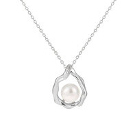 wholesale S925 Sterling Silver Geometric Waterdrop Design Minimalist Pearl Pendant Necklace for Women-Platinum 925 silver