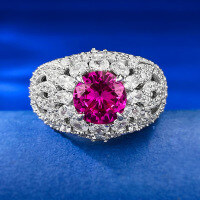 wholesale S925 Silver 80mm Pink Round Diamond Ring for Women, Fashion Commuter Style, Live Stream Collection-R788 Pink Steel No. 5