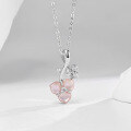 wholesale 925 Sterling Silver CT-046 Original Three-Leaf Flower Queen Shell Pendant Necklace, Versatile and Elegant Women's Collarbone Chain Set Wholesale-0-1