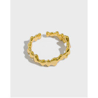 wholesale S925 sterling silver 300 Korean-style versatile student ring, ins minimalist irregular concave-convex surface smooth ring for women-18K Gold [No. 14/Adjustable] Opening adjustable