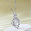 wholesale S925 silver new necklace with natural water foam jade high-ice 8*10 cabochon chalcedony pendant, a hot-selling jewelry item in live broadcasts-0-1