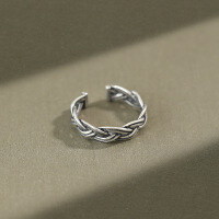 wholesale S925 Silver AR932 Korean-style Fashionable Vintage Distressed Rope Open Ring-Vintage Silver>13-gauge opening adjustable