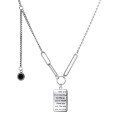 wholesale S925 Sterling Silver Korean Style Square Pendant with Black Diamond Letter, Fashionable Irregular Minimalist Versatile Accessory Chain Trendy-0-4