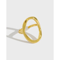 wholesale S925 Sterling Silver JA280 Japanese Korean Style Oval Ring, INS Minimalist Geometric Irregular Hollow Women's Ring-18K Gold [No. 12/Adjustable] Opening adjustable