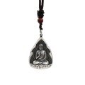 wholesale 990 Silver Amitabha Buddha Pendant for Women, Pure Silver Retro Ethnic Style Long Necklace, Six-Syllable Mantra Car Hanging Ornament-0-4