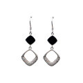wholesale S925 Sterling Silver Geometric Black Onyx Diamond Inlaid Drop Earrings for Women, Elegant and Minimalist-0-4