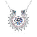 S925 Sterling Silver Moissanite Horsehoe Pendant Necklace-0-3
