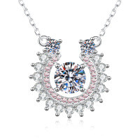 S925 Sterling Silver Moissanite Horsehoe Pendant Necklace-6.5mm high-carbon stone  925 silver