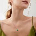 S925 Sterling Silver Emerald-Cut Green Gemstone Geometric Necklace for Women-0-0