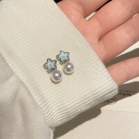 wholesale S925 Sterling Silver Blue Star Pearl Earrings, Light Luxury, Sweet, Niche Design, High-End Fashion Earrings for Women-Platinum 925 silver