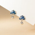 wholesale S925 Sterling Silver Exquisitely Simple Design Aged Thai Silver Blue Lotus Light Bead Ear Stud M06437-0-0