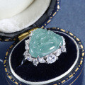 S925 Silver Adjustable Ring with Natural Blue Water Jadeite Buddha-0-4