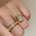 wholesale Metal S925 Silver Gold Plated 5*10mm Rectangular Old Cut Simulated Diamond Cut Ring Style-0-1