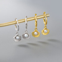 wholesale S925 Sterling Silver Fresh and Sweet Ins Style Niche Design Exquisite Shell Pearl Ear Clasp M06658-S925 silver pair gold 925 silver