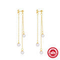 wholesale S925 Sterling Silver Geometric Star and Moon Earrings with Pearl, Diamond, and Fringe Chain-0-13