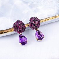 wholesale 925 Silver Rose Flower Earrings with Natural Amethyst, Light Luxury Style, TikTok Earrings, New Arrival Rose Tears Earrings-Rose Tears Natural Amethyst Earrings 925 Silver
