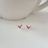 wholesale S925 Metal Drip Glue Butterfly Stud Earrings for Women, Light Luxury Fashion, Minimalist and Exquisite Earrings, Korean Version New Trend-Sterling silver