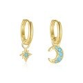 wholesale S925 Sterling Silver Blue Star Moon Ear Cuff With Turquoise, Fashionable And Luxurious Wholesale Earrings-0-0