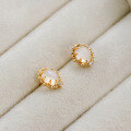 wholesale S925 Silver Plated 14K Gold French Retro Light Luxury Style Moonstone and White Zircon Earrings-0-2