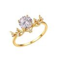 wholesale Gold-plated S925 Silver Moissanite Ring with Vine and Leaf Design, Round Center Stone and Small Side Stones, Stylish and Luxurious Bestseller-0-4