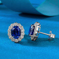 wholesale Metal: 925 Silver Royal Blue 6*8mm Oval Egg-shaped Stud Earrings, Daily Fashion Style, Popular on Xiaohongshu-0-1