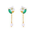 wholesale 925 Sterling Silver Fairy Flower Earrings Shell Floral Tassel Zirconia Asymmetric Ear Studs Simple Elegant Internet-Famous-0-1