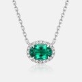 wholesale S925 Silver Cross-Border Exclusive Oval Lab-Grown Emerald Necklace, Minimalist Retro Style, Colored Gemstone Collarbone Chain-0-4