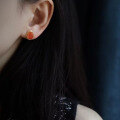 wholesale S925 Silver Inlaid Natural Sichuan Material Cherry Red Southern Red Egg-Surface Stud Earrings Southern Red Ear Accessories-0-4