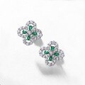 wholesale S925 Sterling Silver Full Drill New Four-Leaf Clover Stud Earrings with Lab-Grown Emerald for Women Factory Wholesale-0-2