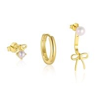 wholesale S925 Sterling Silver Cross-border Sweet Bow Earrings With Geometric Beads, Elegant And Minimalist-Single three-piece set 925 silver