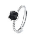 wholesale S925 Sterling Silver Retro Internet-Famous Personality Square Black Zircon Design Ring Creative Minimalist Style Index Finger Ring-0-4