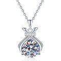 S925 Sterling Silver 1-Carat Moissanite Necklace, Chinese Style Fortune Bag Pendant Wholesale-0-3