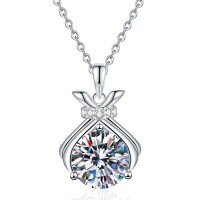 S925 Sterling Silver 1-Carat Moissanite Necklace, Chinese Style Fortune Bag Pendant Wholesale-High carbon stone  925 silver