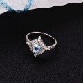 wholesale 925 Silver Light Luxury High-end Japanese Style Full-Zirconia Pomegranate Sky Blue Ring, Versatile and Elegant Index Finger Ring-0-1